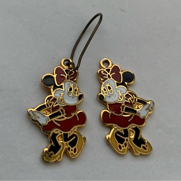Vintage Disney Minnie Mouse Enamel Dangle French Wire Hook Earrings 2” 1995 - Picture 6 of 8